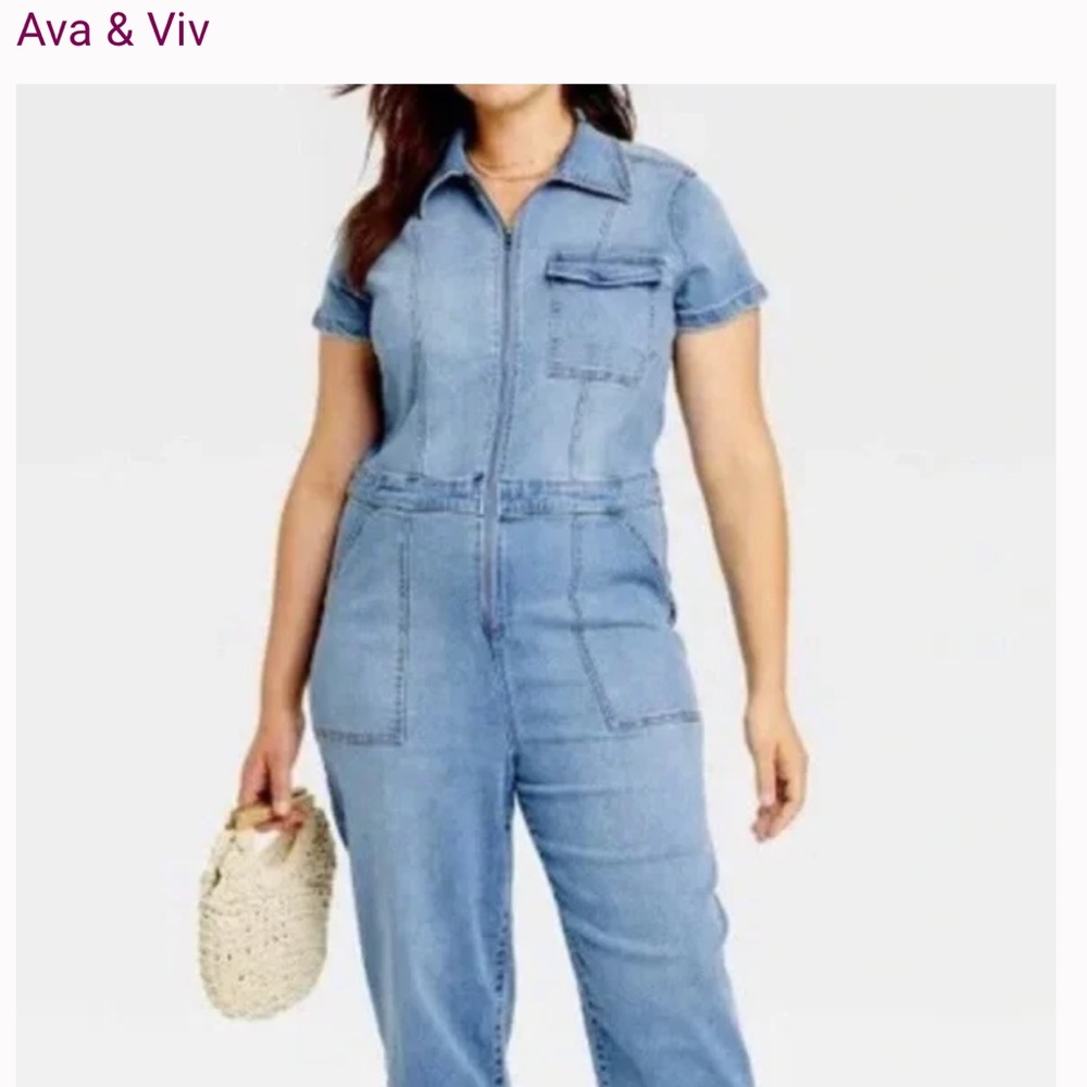 Ava & Viv denim zip up jumpsuit size 14w